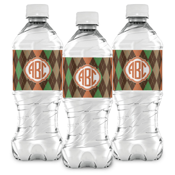 Brown Argyle Water Bottle Labels - Front View