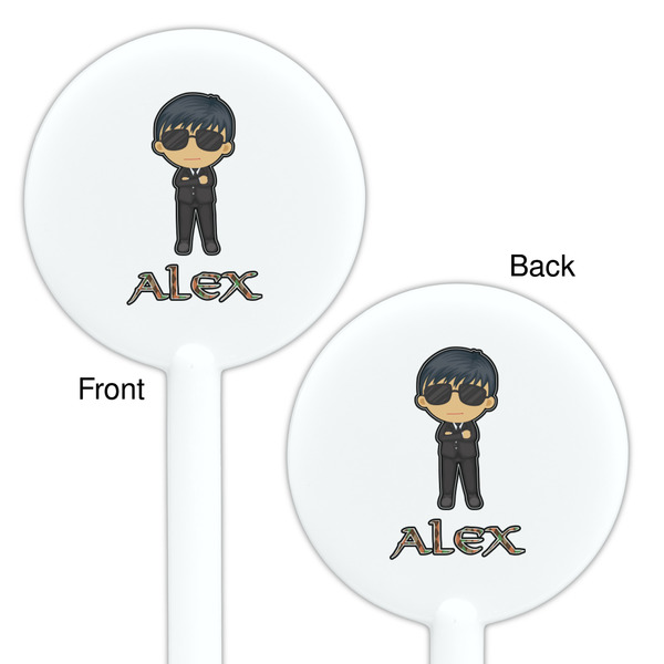 Brown Argyle White Plastic 5.5" Stir Stick - Double Sided - Round - Front & Back