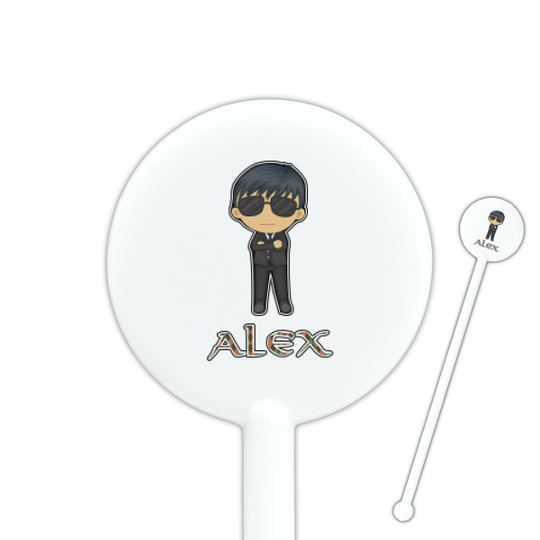 Custom Brown Argyle 5.5" Round Plastic Stir Sticks - White - Single Sided (Personalized)