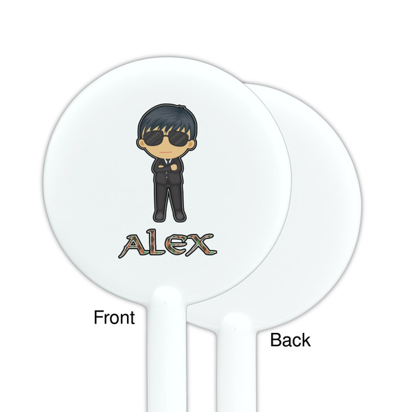 Brown Argyle White Plastic 5.5" Stir Stick - Single Sided - Round - Front & Back