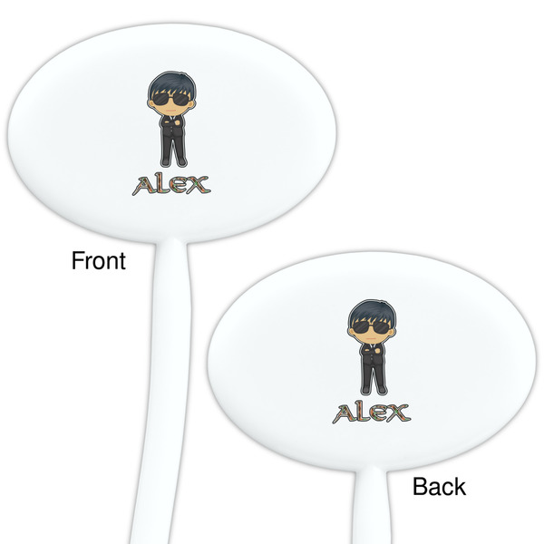 Brown Argyle White Plastic 7" Stir Stick - Double Sided - Oval - Front & Back