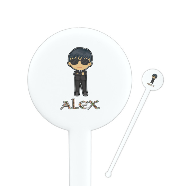 Custom Brown Argyle 7" Round Plastic Stir Sticks - White - Single Sided (Personalized)