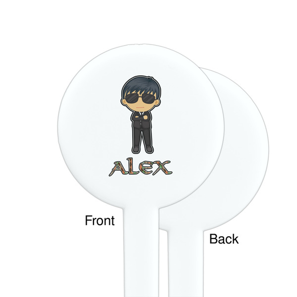 Brown Argyle White Plastic 7" Stir Stick - Single Sided - Round - Front & Back