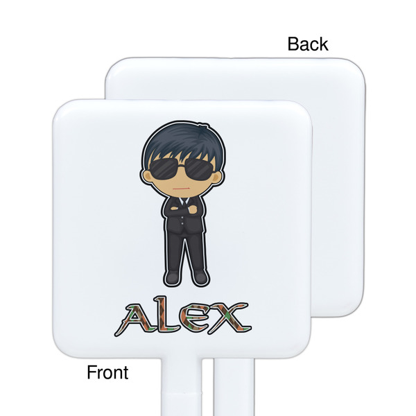 Brown Argyle White Plastic Stir Stick - Single Sided - Square - Approval