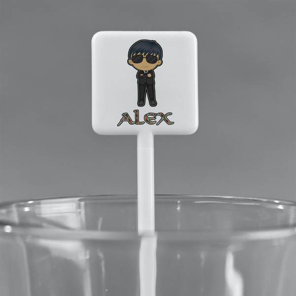 Brown Argyle White Plastic Stir Stick - Square - Main