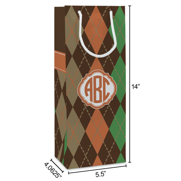 Brown Argyle Wine Gift Bag - Dimensions
