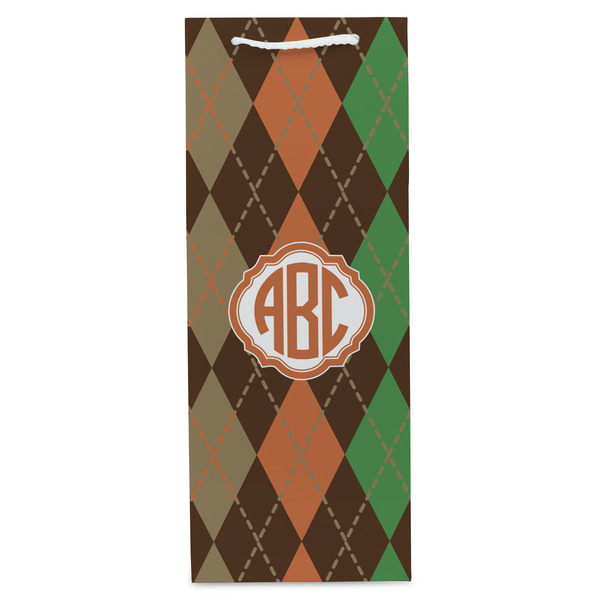Brown Argyle Wine Gift Bag - Gloss - Front