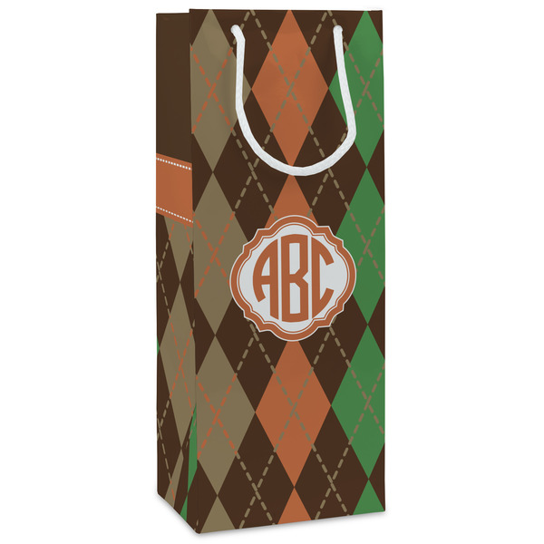 Custom Brown Argyle Wine Gift Bags (Personalized)