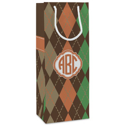 Brown Argyle Wine Gift Bags - Matte (Personalized)