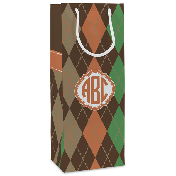 Custom Brown Argyle Wine Gift Bags - Matte (Personalized)