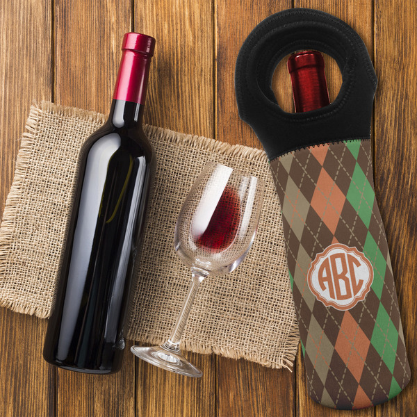 Brown Argyle Wine Tote Bag - FLATLAY