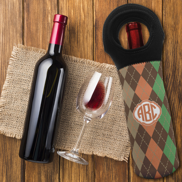 Brown Argyle Wine Tote Bag - FLATLAY