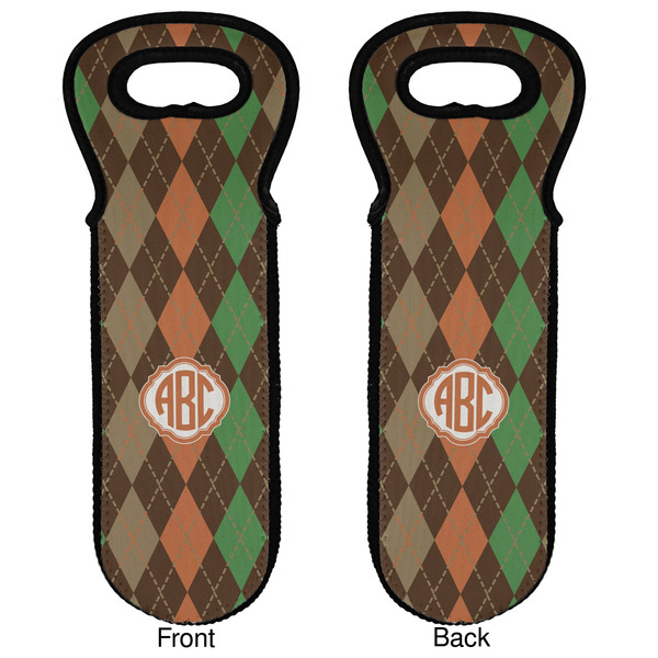 Brown Argyle Wine Tote Front & Back