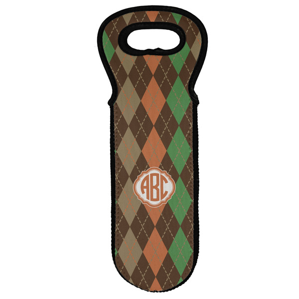 Custom Brown Argyle Wine Tote Bag w/ Monogram