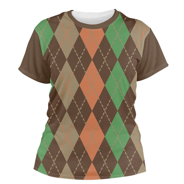 Custom Brown Argyle Women's Crew T-Shirt - 2X Large