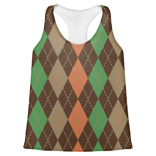 Custom Brown Argyle Womens Racerback Tank Top - Medium