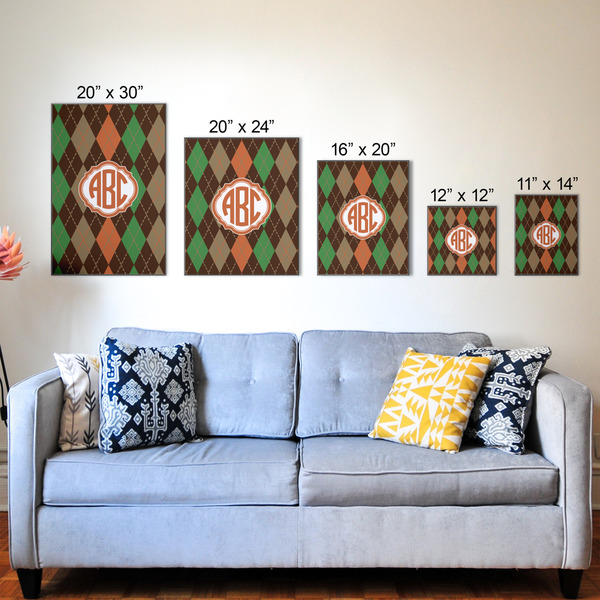 Brown Argyle Wood Prints - Size Comparison