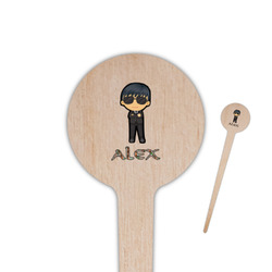 Brown Argyle 4" Round Wooden Food Picks - Single Sided (Personalized)