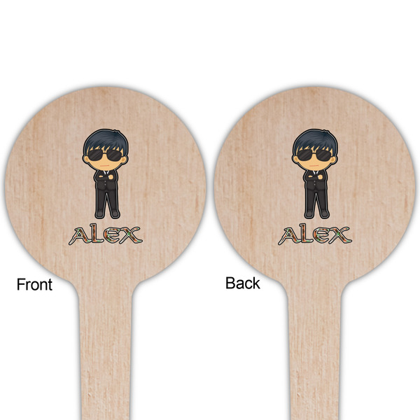 Brown Argyle Wooden 4" Food Pick - Round - Double Sided - Front & Back