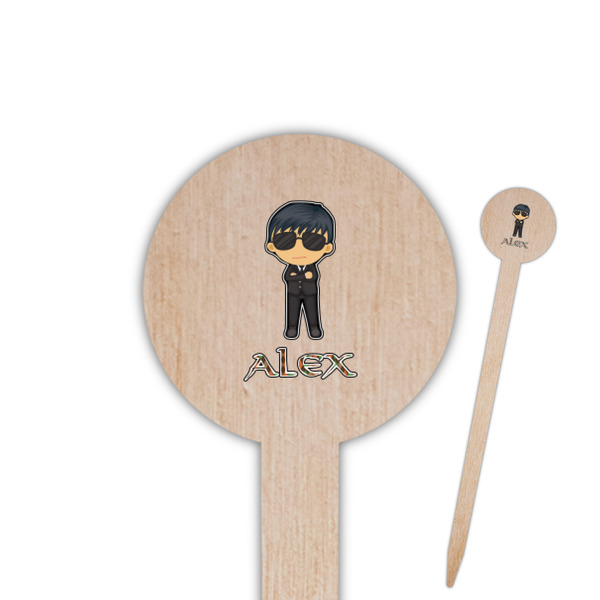 Custom Brown Argyle Round Wooden Food Picks (Personalized)