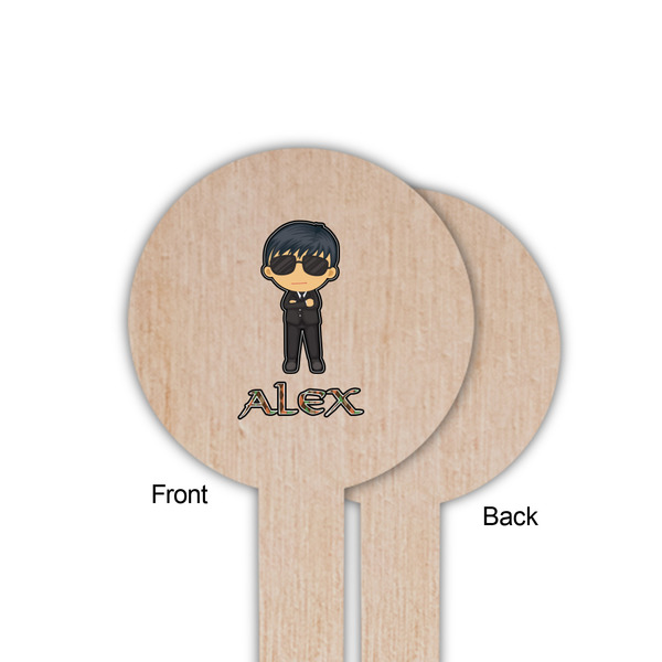 Brown Argyle Wooden 6" Food Pick - Round - Single Sided - Front & Back