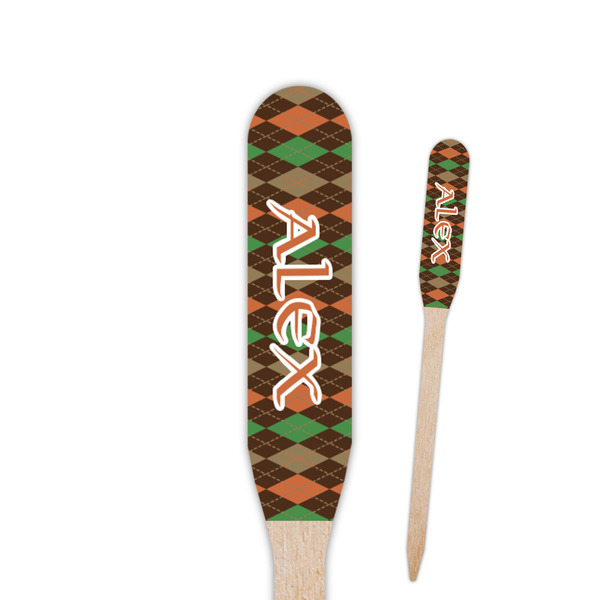 Custom Brown Argyle Paddle Wooden Food Picks - Double Sided (Personalized)