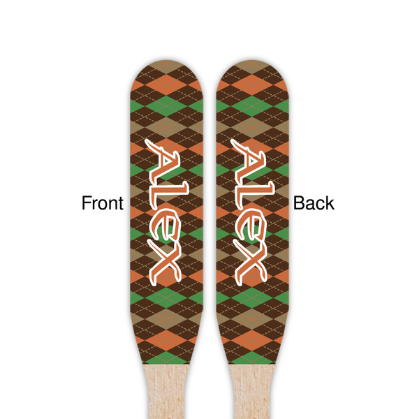 Brown Argyle Wooden Food Pick - Paddle - Double Sided - Front & Back