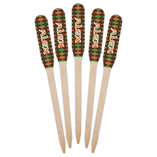 Brown Argyle Wooden Food Pick - Paddle - Fan View