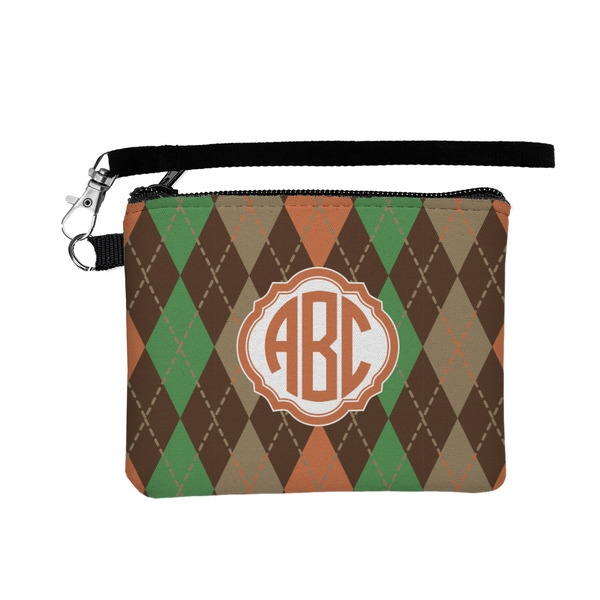 Custom Brown Argyle Wristlet ID Case w/ Monogram