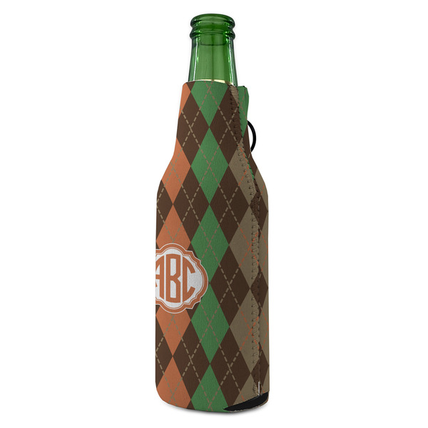 Brown Argyle Zipper Bottle Cooler - ANGLE (bottle)