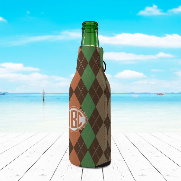 Brown Argyle Zipper Bottle Cooler - LIFESTYLE