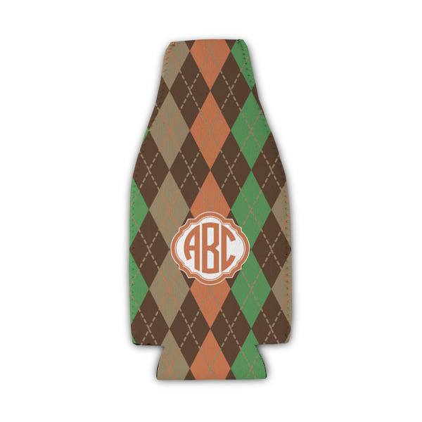 Brown Argyle Zipper Bottle Cooler - Set of 4 - FRONT
