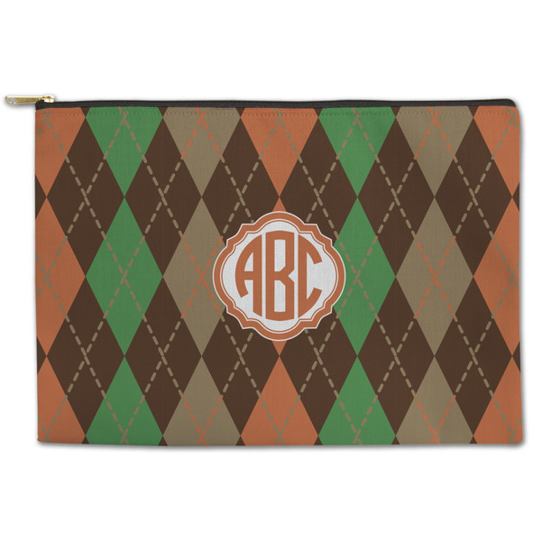 Custom Brown Argyle Zipper Pouch (Personalized)