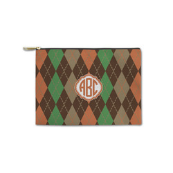 Brown Argyle Zipper Pouch - Small - 8.5"x6" (Personalized)