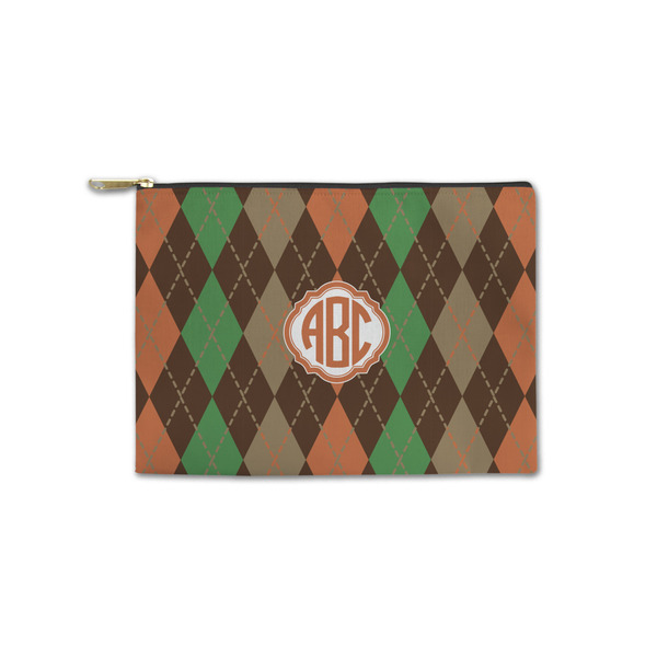 Custom Brown Argyle Zipper Pouch - Small - 8.5"x6" (Personalized)