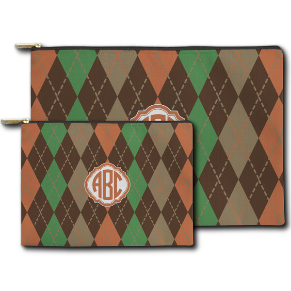 Brown Argyle Zippered Pouches - Size Comparison