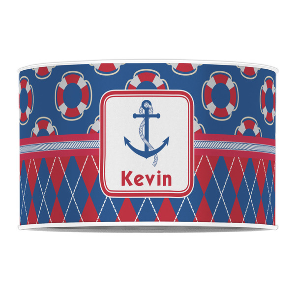 Buoy & Argyle Print 12" Drum Lampshade - FRONT (Poly Film)