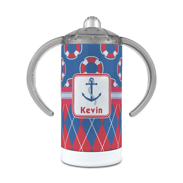 Custom Buoy & Argyle Print 12 oz Stainless Steel Sippy Cup (Personalized)
