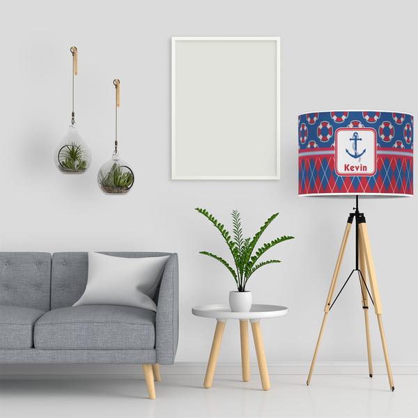 Buoy & Argyle Print 16" Drum Lampshade - LIFESTYLE