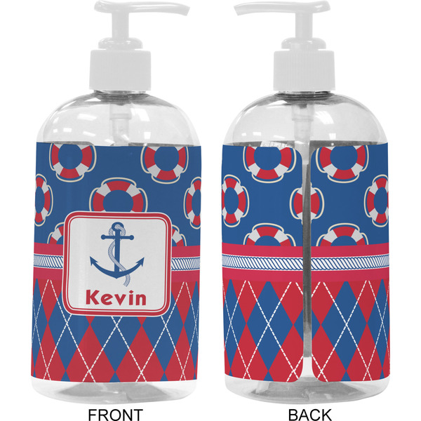 Buoy & Argyle Print 16 oz Plastic Liquid Dispenser- Approval- White