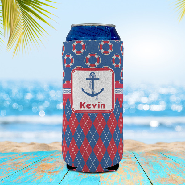 Buoy & Argyle Print 16oz Can Sleeve - LIFESTYLE