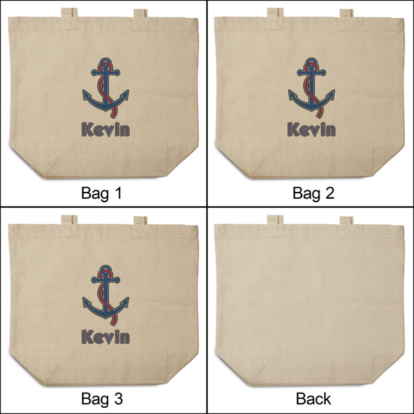 Buoy & Argyle Print 3 Reusable Cotton Grocery Bags - Front & Back View