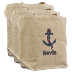 Buoy & Argyle Print Reusable Cotton Grocery Bags - Set of 3 (Personalized)