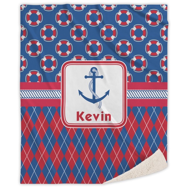 Custom Buoy & Argyle Print Sherpa Throw Blanket - 60"x80" (Personalized)