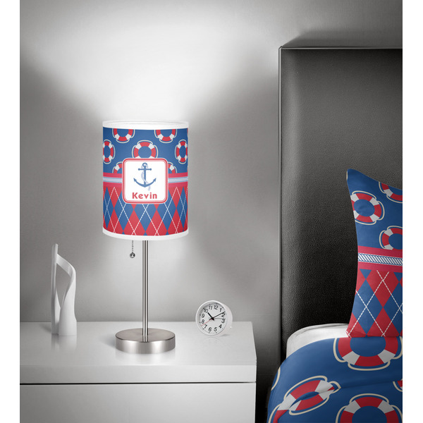 Buoy & Argyle Print 7 inch drum lamp shade - in room