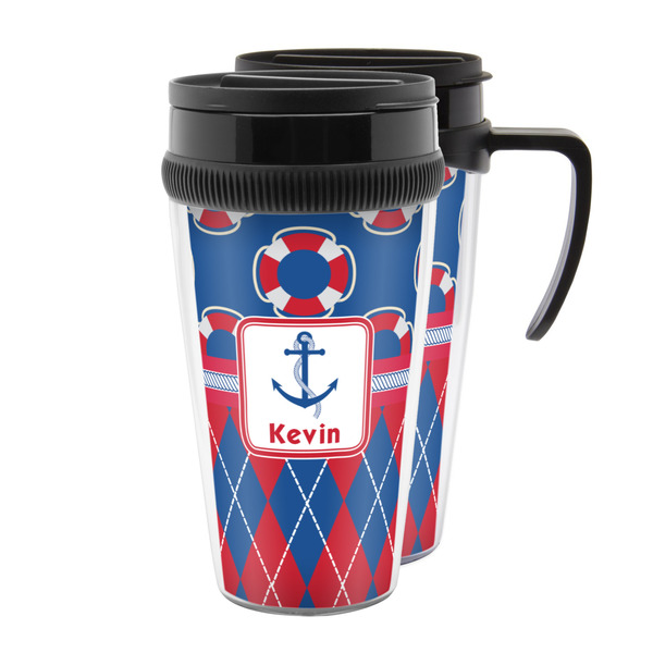 Custom Buoy & Argyle Print Acrylic Travel Mug (Personalized)