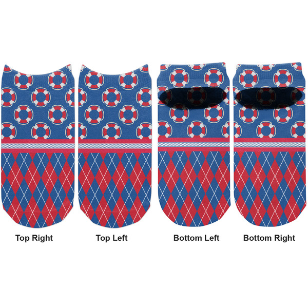 Buoy & Argyle Print Adult Ankle Socks - Double Pair - Front and Back - Apvl