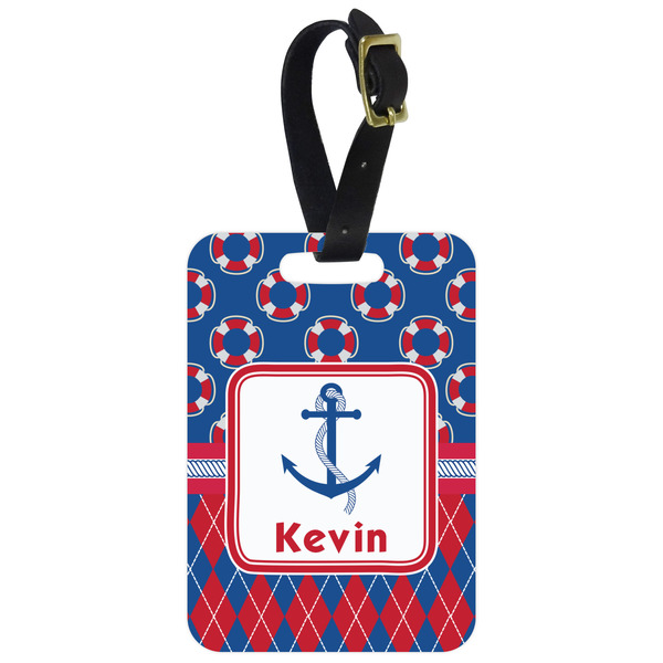 Custom Buoy & Argyle Print Metal Luggage Tag w/ Name or Text