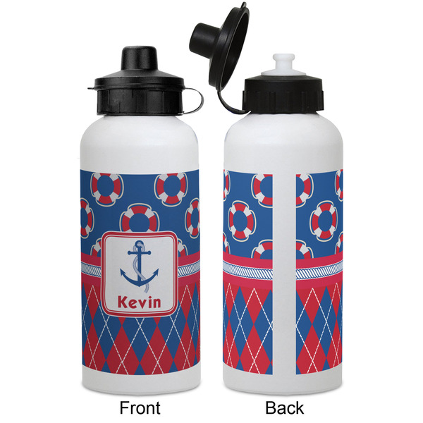 Buoy & Argyle Print Aluminum Water Bottle - White APPROVAL