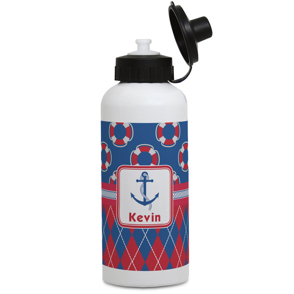 Custom Buoy & Argyle Print Water Bottles - Aluminum - 20 oz - White (Personalized)